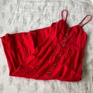 Red midi cotton dress button down with pockets size small